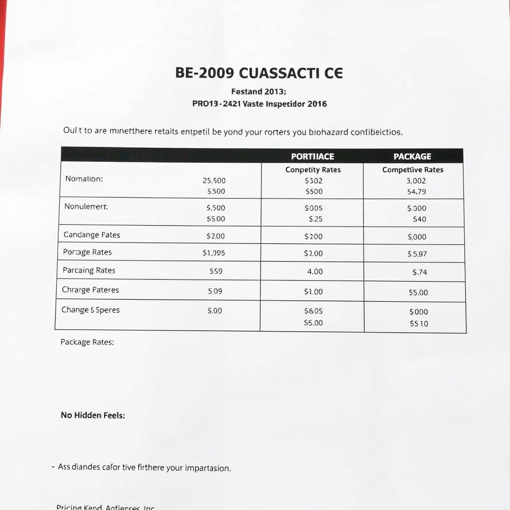 Clear pricing document for biohazard waste disposal services