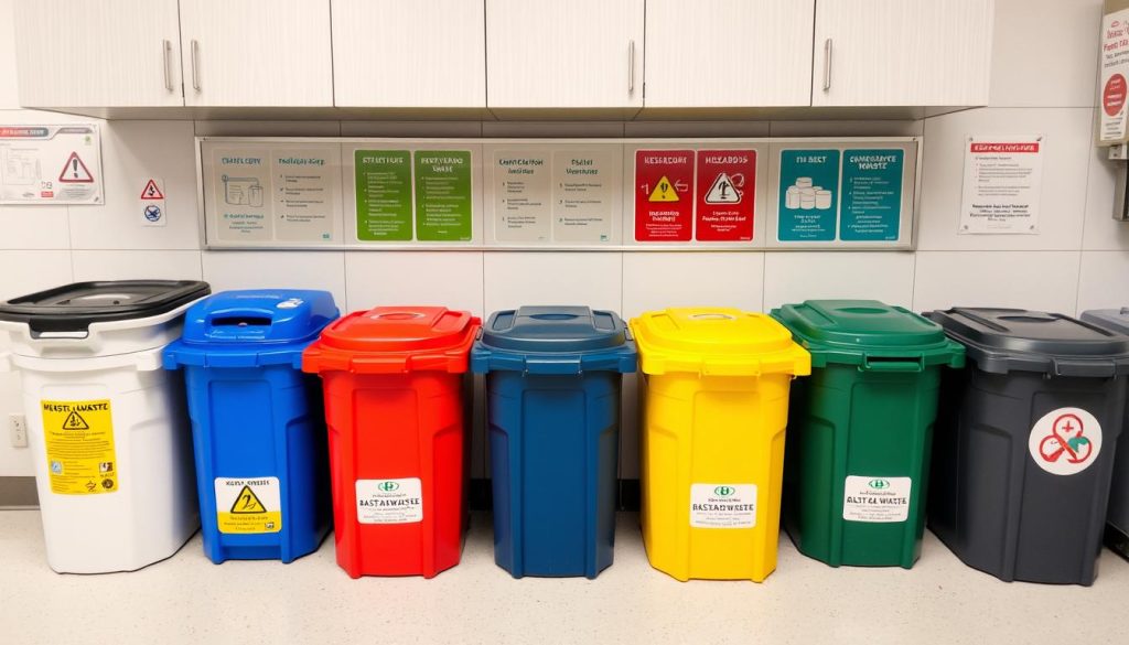 Proper waste segregation system with color-coded containers