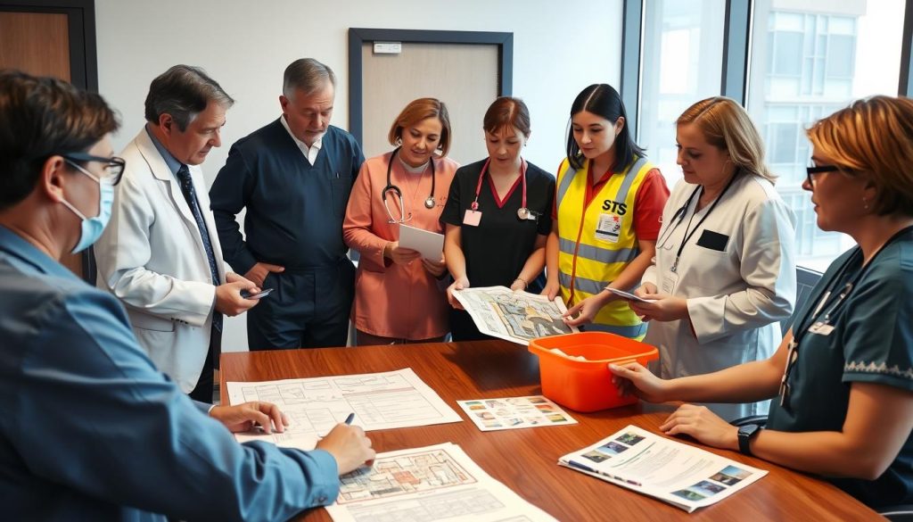 Healthcare team planning a surgical waste disposal program Healthcare team planning a surgical waste disposal program