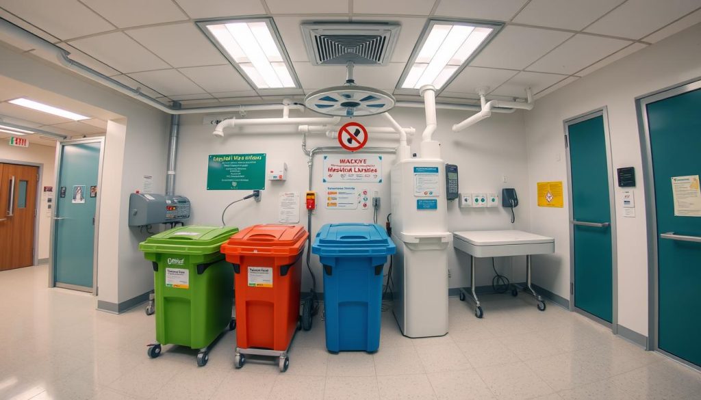 Modern surgical waste disposal system in a hospital environment Modern surgical waste disposal system in a hospital environment